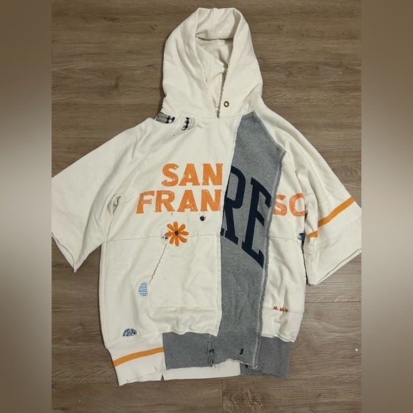 Free People Day Off Hoodie Sweatshirt Embroidered Patchwork Vintage Dist… - Picture 10 of 16